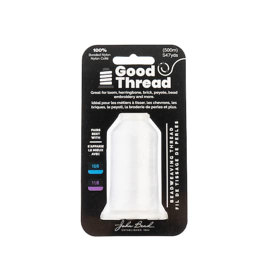 John Bead Good Thread White Bonded Nylon Beadweaving Thread, 547yd.